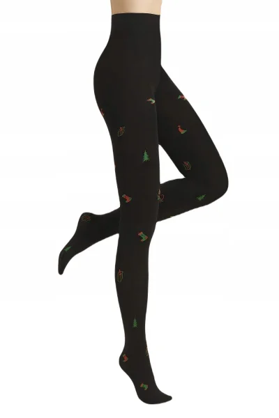 Hrubší dámské vzorované punčochové kalhoty CHRISTMAS TIGHTS Gabriella (barva NERO)