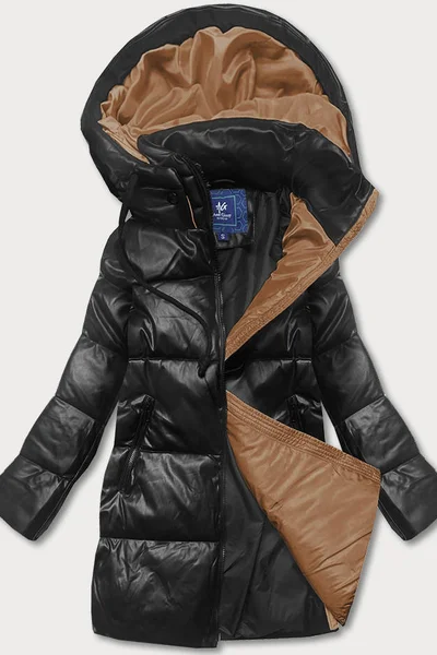 Černý dámský kabátek z eko kůže s kapucí Ann Gissy plus size