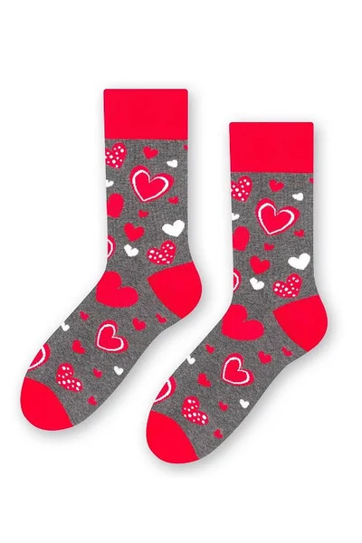 Červené vzorované pánské ponožky se srdíčky Steven art.136