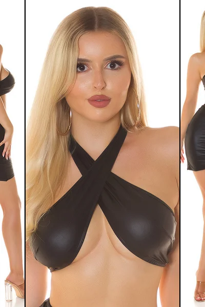 Lesklý latexový crop top s háčky - Koucla