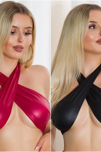 Lesklý latexový crop top s háčky - Koucla