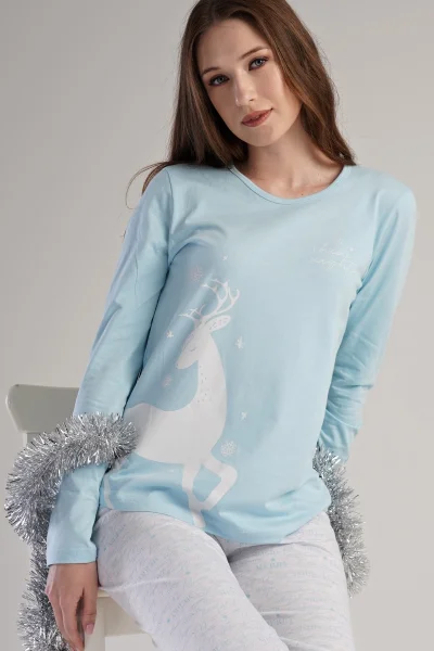Modro-bílé dámské pohodlné pyžamo s jelenem Vienetta Secret
