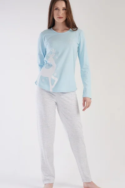Modro-bílé dámské pohodlné pyžamo s jelenem Vienetta Secret