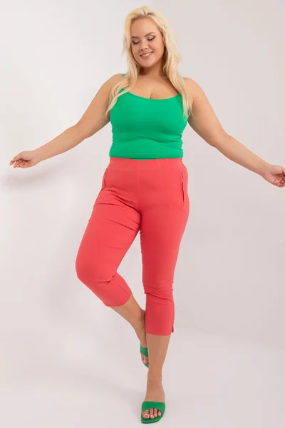 Korálové dámské capri kalhoty FPrice plus size