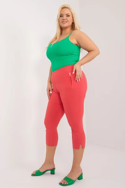 Korálové dámské capri kalhoty FPrice plus size