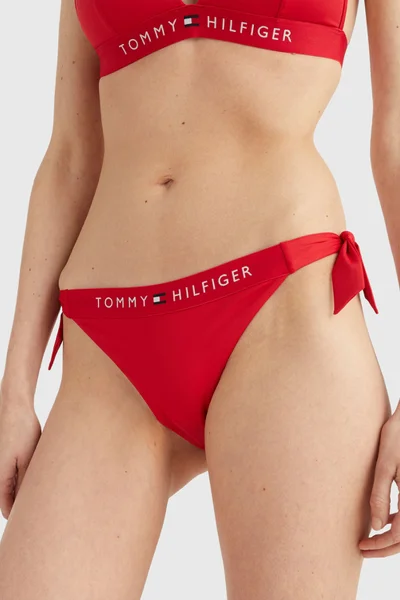 Červené bikiny dámské kalhotky na zavazování Tommy Hilfiger