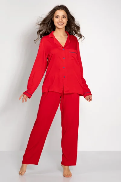 Elegantní červené dámské pyžamo s propínací blůzou Momenti Per Me