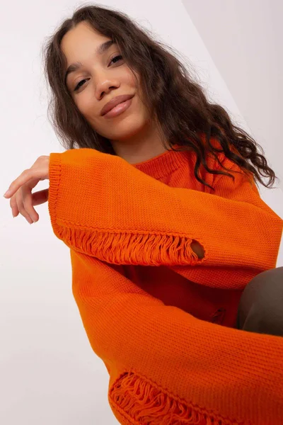 Dámský oranžový svetr FPrice volný střih