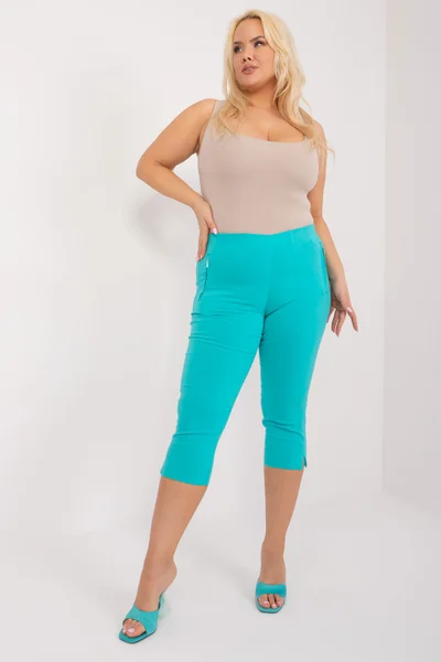 Plus size tyrkysové dámské 3/4 kalhoty FPrice