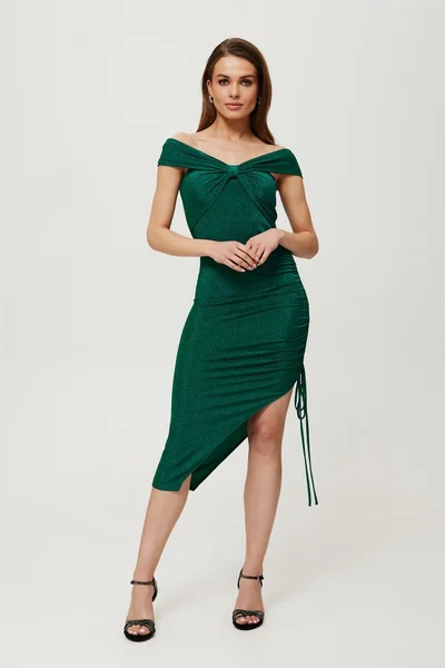 Tmavě zelené asymetrické dámské šaty Makover