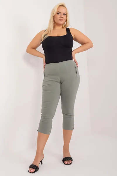 Plus size khaki dámské 3/4 kalhoty FPrice