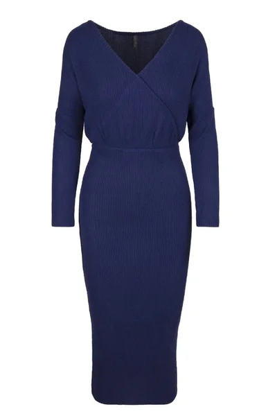 Elegantní dámské modré midi šaty V-neck LingaDore