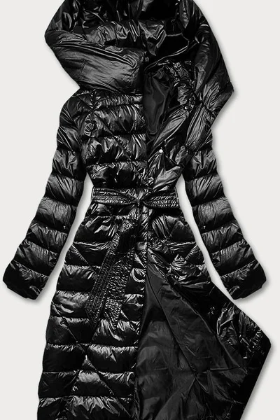 Dámský černý prošívaný zimní kabát s páskem Ann Gissy plus size