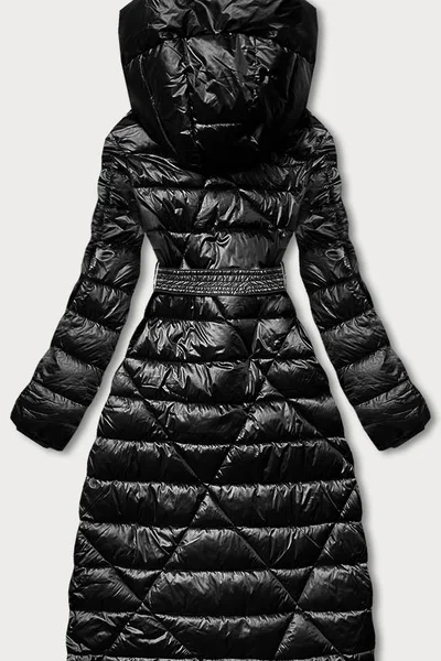 Dámský černý prošívaný zimní kabát s páskem Ann Gissy plus size