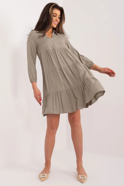 Vzdušné dámské krátké khaki šaty s límečkem FPrice