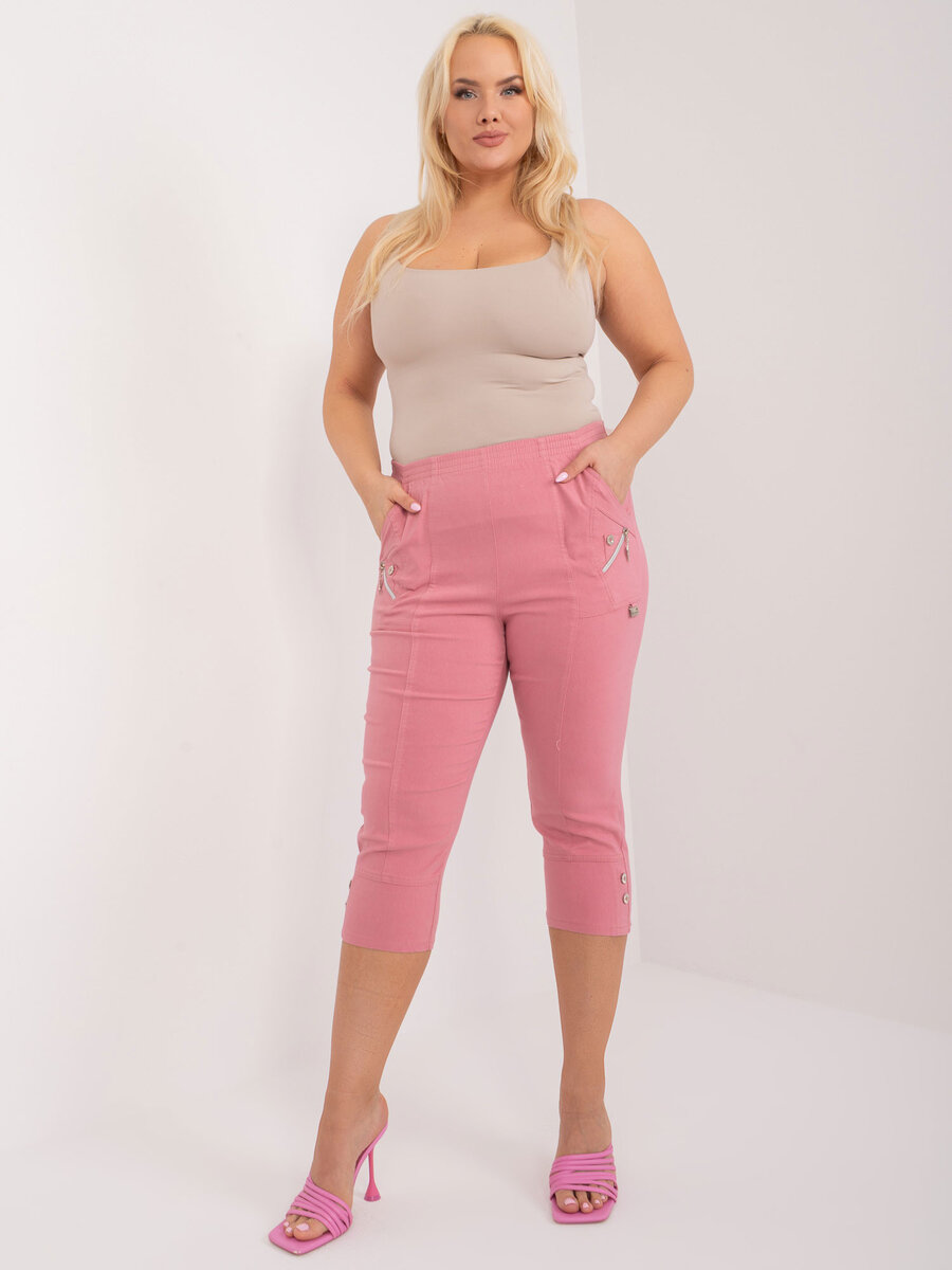 Světle růžové dámské capri kalhoty s kapsami FPrice plus size, 54 i523_2016103515554