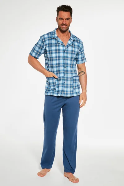 Modré pánské pyžamo s kostkovanou košilí Cornette