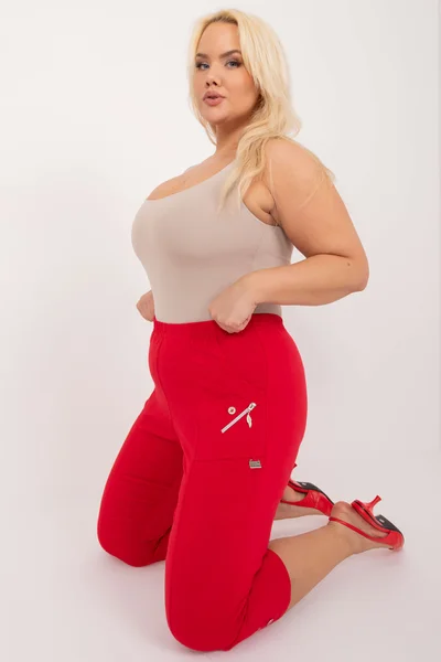 Červené dámské capri kalhoty plus size FPrice