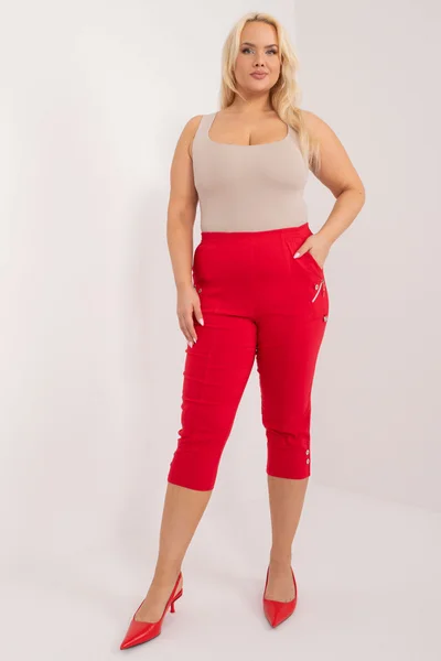 Červené dámské capri kalhoty plus size FPrice