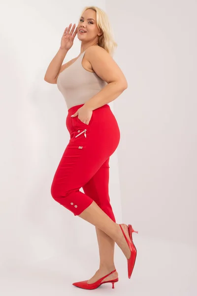 Červené dámské capri kalhoty plus size FPrice