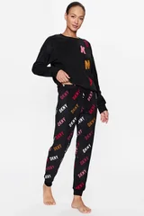 Černé vzorované dámské pyžamo s logem DKNY