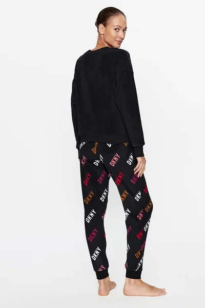 Černé vzorované dámské pyžamo s logem DKNY