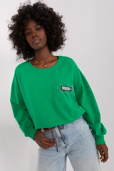 Volné dámské zelené tričko s dlouhým rukávem FPrice