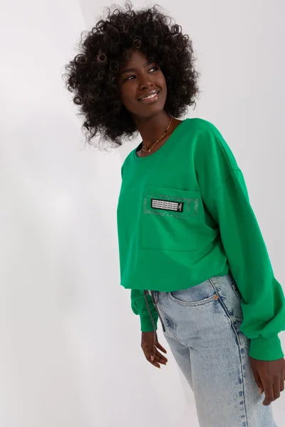 Volné dámské zelené tričko s dlouhým rukávem FPrice
