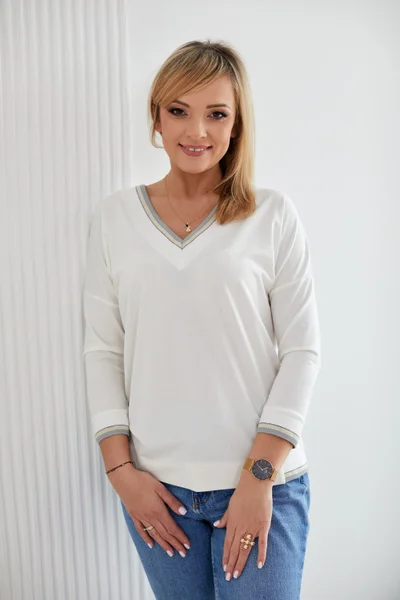 Pohodlný dámský pulovr V-neck La Aurora