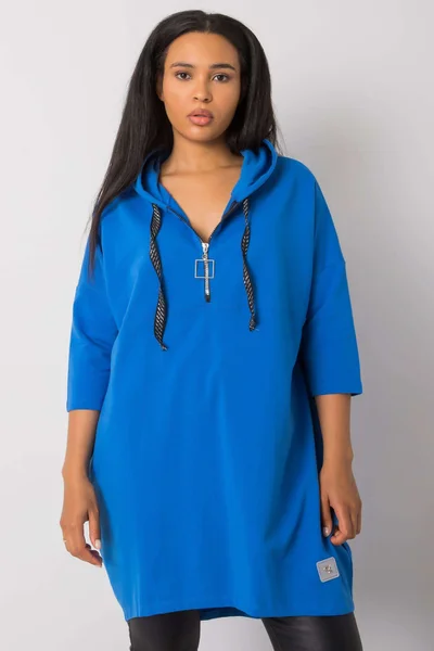 Tmavě modrá mikina pro ženy plus size s kapucí FPrice