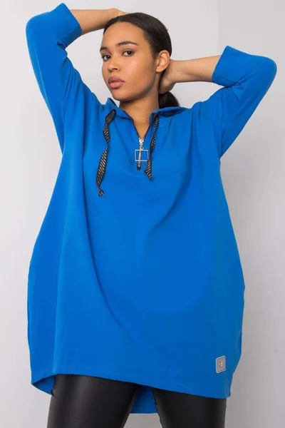 Tmavě modrá mikina pro ženy plus size s kapucí FPrice