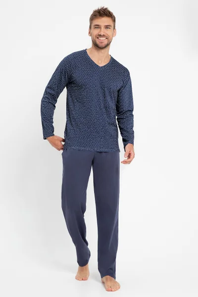Tmavě modré bavlněné klasické pánské pyžamo Taro plus size