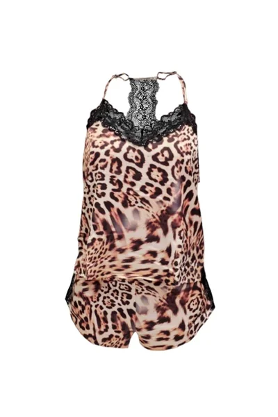 Hladké dámské pyžamo s krajkou Guess leopardí vzor