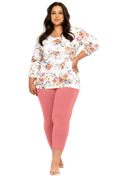 Dámské bavlněné pyžamo s růžovými kalhotami Taro plus size