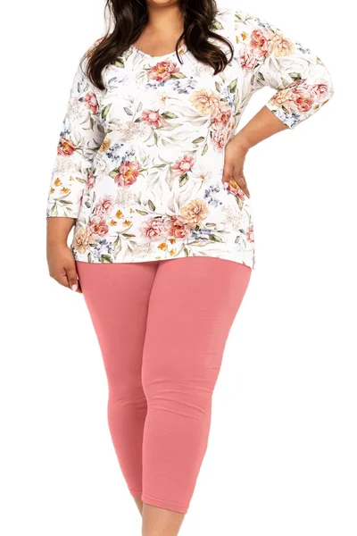 Dámské bavlněné pyžamo s růžovými kalhotami Taro plus size