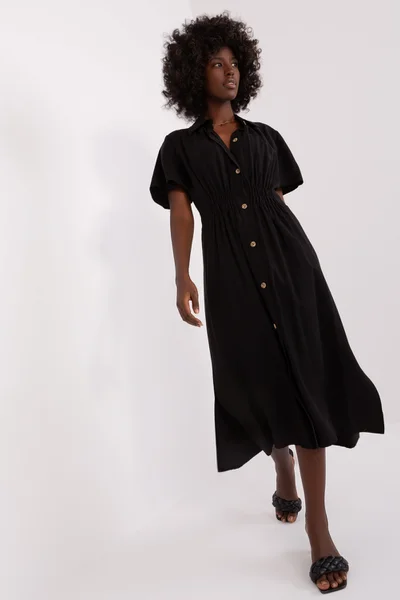 Černé dámské midi šaty s knoflíky FPrice