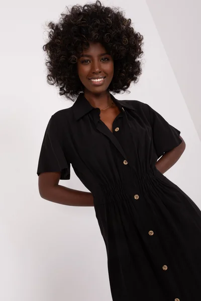 Černé dámské midi šaty s knoflíky FPrice