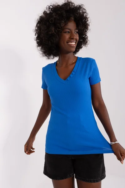 Modré dámské tričko s výstřihem do V FPrice