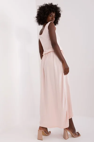 Světle růžové letní dlouhé překládané šaty FPrice
