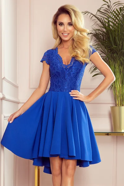 Královsky modré dámské společenské šaty s krajkovým živůtkem Numoco
