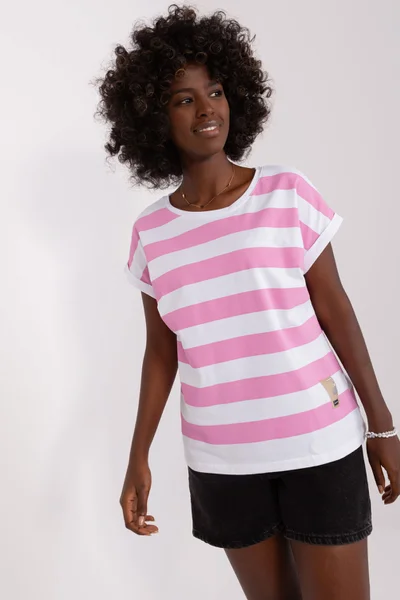 Růžovo-bílé dámské pruhované tričko FPrice