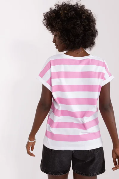 Růžovo-bílé dámské pruhované tričko FPrice