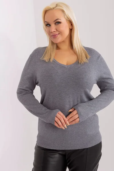 Šedý dámský plus size pulovr FPrice