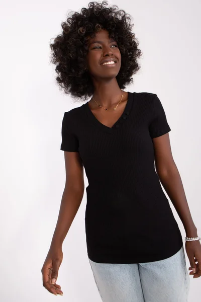 Černé dámské delší tričko s výstřihem do V FPrice