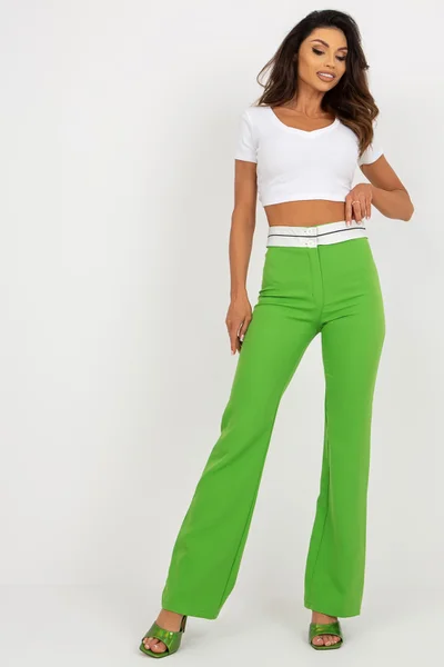 Výrazně zelená dámské rovné kalhoty s vysokým pasem FPrice