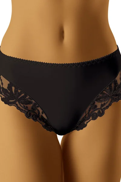 Vyšší dámské černé kalhotky s krajkovými detaily Wol-Bar