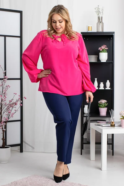 Neon růžová dámská plus size blůza Karko