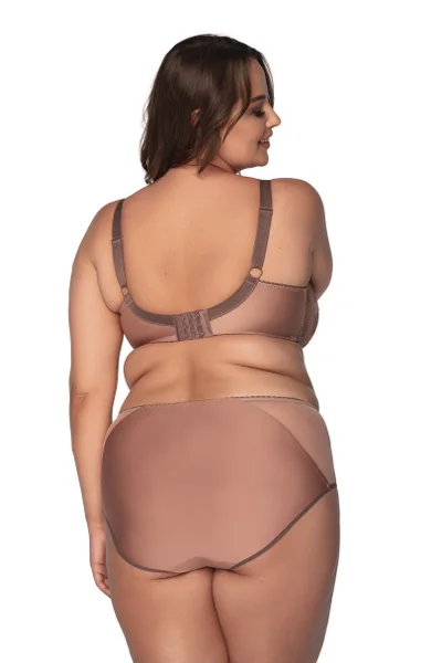 Světle hnědá dámská podprsenka pokrytá krajkou plus size Gaia