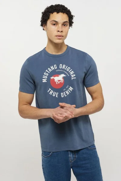 Modro-šedé pánské tričko s nápisem Mustang