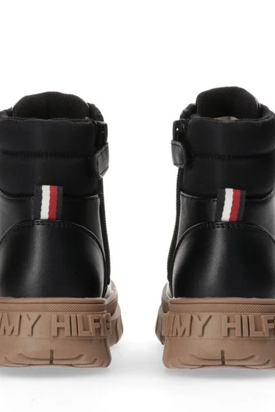 Černé kotníčkové šněrovací boty na vyšší podrážce Tommy Hilfiger